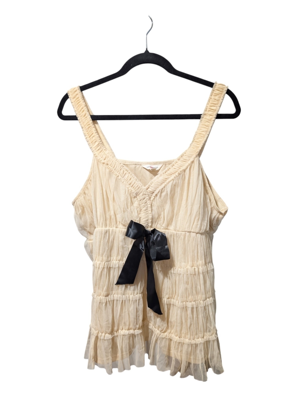 Lucky Brand Beige Ruffled V-Neck Camisole with Black Bow - Picture 3 of 10